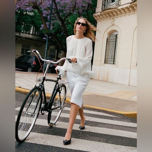 NWT J CREW Collection ruffle top in viscose chiffon in Ivory - Picture 2 of 8